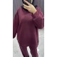 BORDO TONATON BASKILI GENİŞ PAÇALI PANTALONLU TAKIM