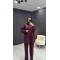 BORDO TONATON BASKILI GENİŞ PAÇALI PANTALONLU TAKIM