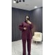BORDO TONATON BASKILI GENİŞ PAÇALI PANTALONLU TAKIM