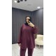 BORDO TONATON BASKILI GENİŞ PAÇALI PANTALONLU TAKIM