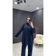 LACİVERT TONATON BASKILI GENİŞ PAÇALI PANTALONLU TAKIM
