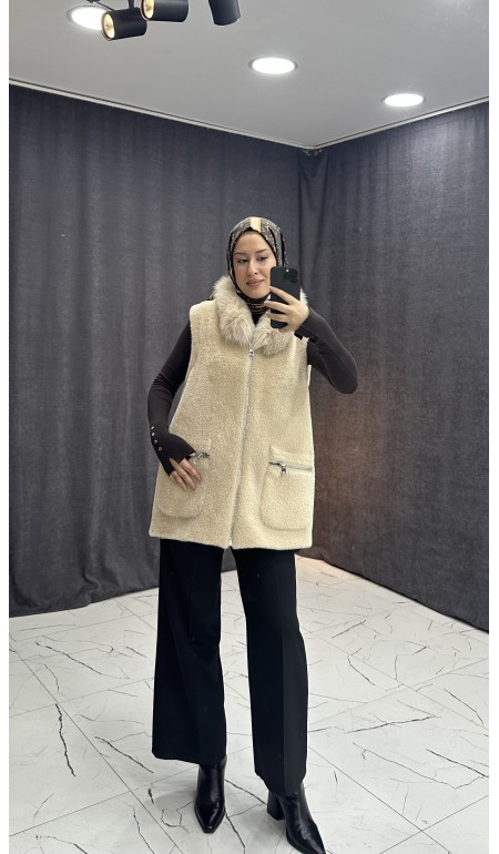 KÜRKLÜ KAHVE RENGİ YELEK