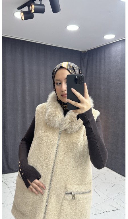 KÜRKLÜ KAHVE RENGİ YELEK