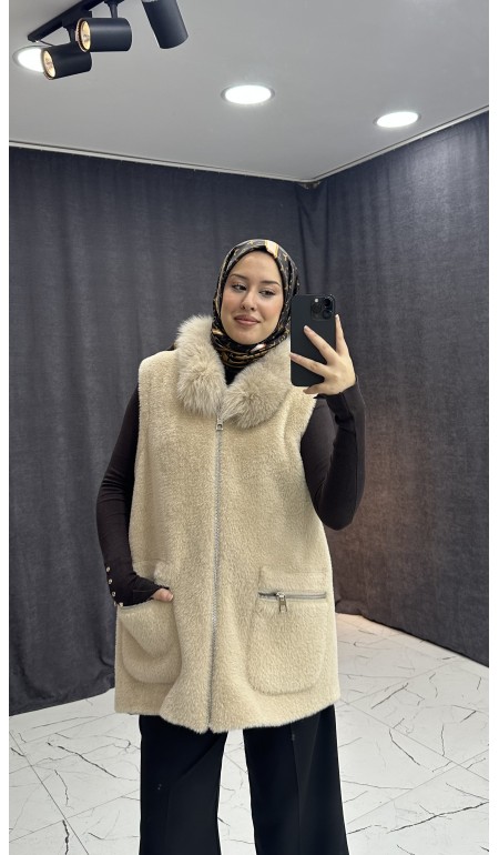 KÜRKLÜ KAHVE RENGİ YELEK