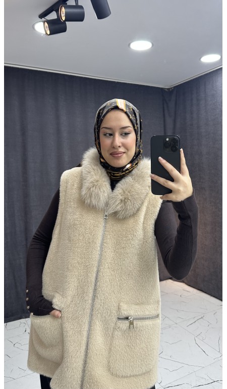 KÜRKLÜ KAHVE RENGİ YELEK