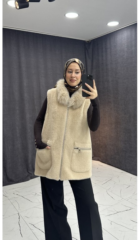 KÜRKLÜ KAHVE RENGİ YELEK