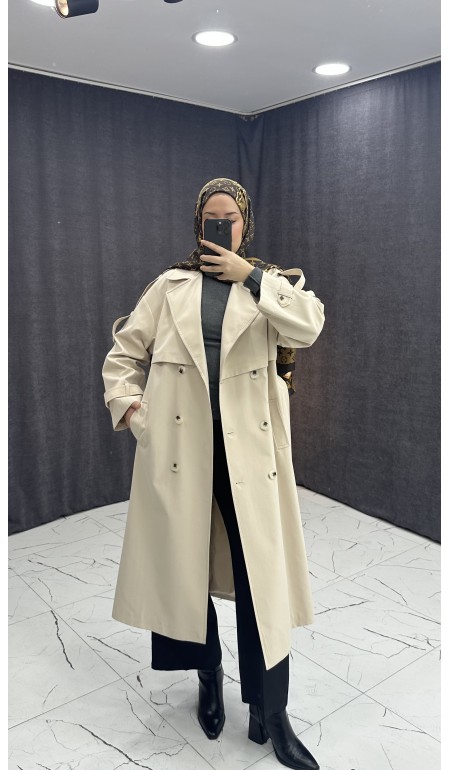 KREM RENGİ TRENÇ KOT