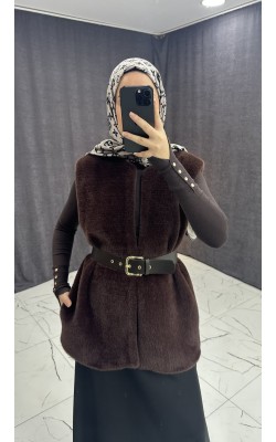 KAHVERENGİ BELDEN BAĞLAMALI YELEK