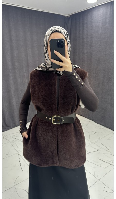 KAHVERENGİ BELDEN BAĞLAMALI YELEK