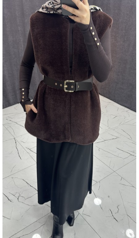 KAHVERENGİ BELDEN BAĞLAMALI YELEK