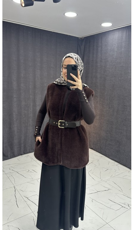 KAHVERENGİ BELDEN BAĞLAMALI YELEK