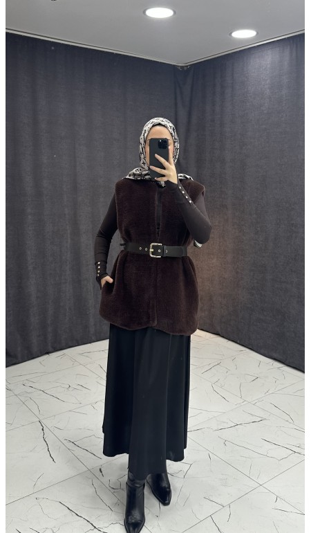 KAHVERENGİ BELDEN BAĞLAMALI YELEK