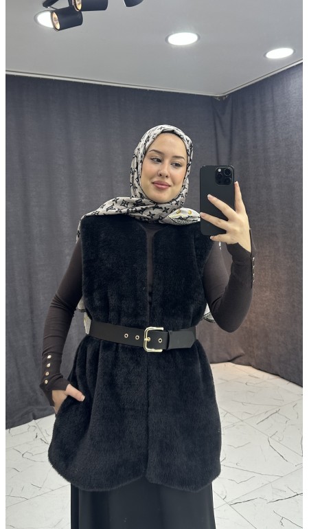 SİYAH BELDEN BAĞLAMALI YELEK