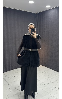 SİYAH BELDEN BAĞLAMALI YELEK