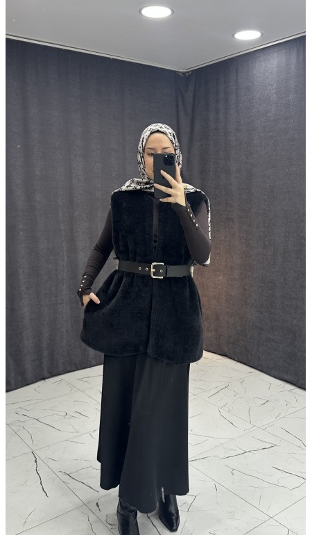 SİYAH BELDEN BAĞLAMALI YELEK