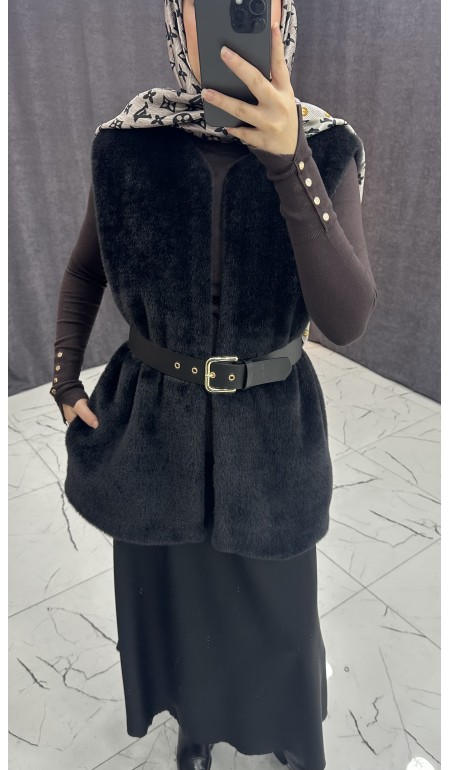 SİYAH BELDEN BAĞLAMALI YELEK