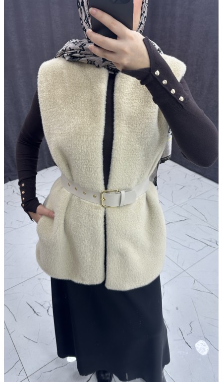 BEJ BELDEN BAĞLAMALI YELEK