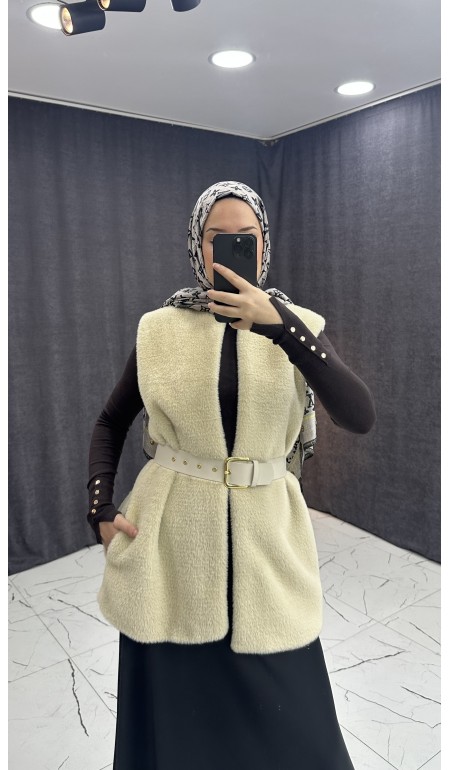 BEJ BELDEN BAĞLAMALI YELEK