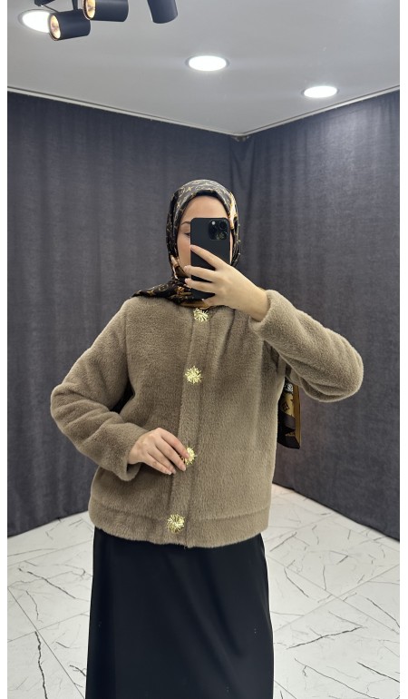 GOLD DÜĞME DETAYLI KEMERLİ TÜĞLÜ MONT VİZON RENGİ