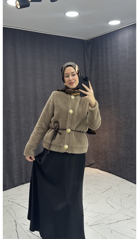 GOLD DÜĞME DETAYLI KEMERLİ TÜĞLÜ MONT VİZON RENGİ