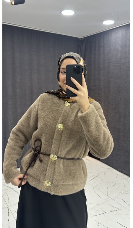 GOLD DÜĞME DETAYLI KEMERLİ TÜĞLÜ MONT VİZON RENGİ