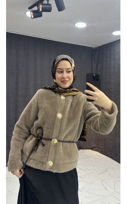 GOLD DÜĞME DETAYLI KEMERLİ TÜĞLÜ MONT VİZON RENGİ