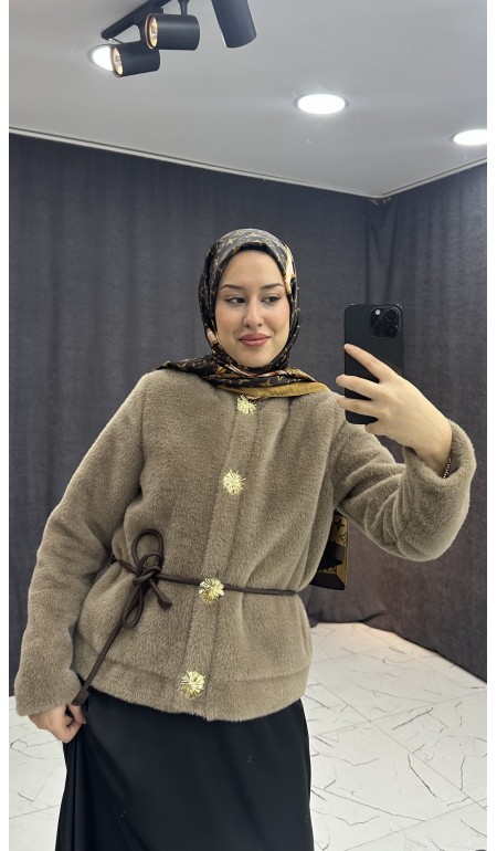 GOLD DÜĞME DETAYLI KEMERLİ TÜĞLÜ MONT VİZON RENGİ