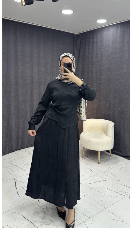 SİYAH SATEN KRAŞLI ETEKLİ TAKIM