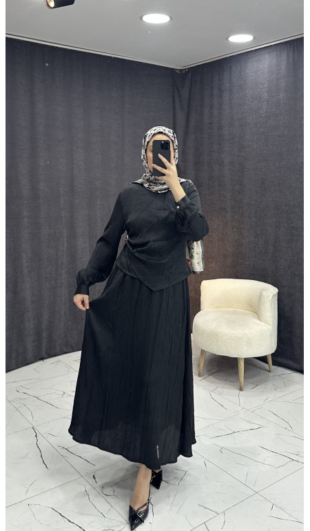 SİYAH SATEN KRAŞLI ETEKLİ TAKIM