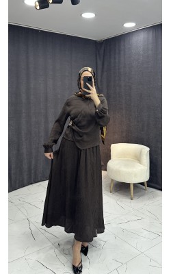 KAHVE RENGİ SATEN KRAŞLI ETEKLİ TAKIM