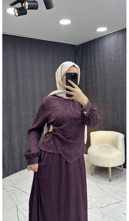 BORDO SATEN KRAŞLI ETEKLİ TAKIM