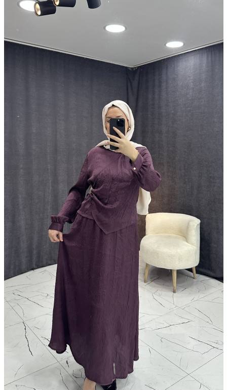 BORDO SATEN KRAŞLI ETEKLİ TAKIM