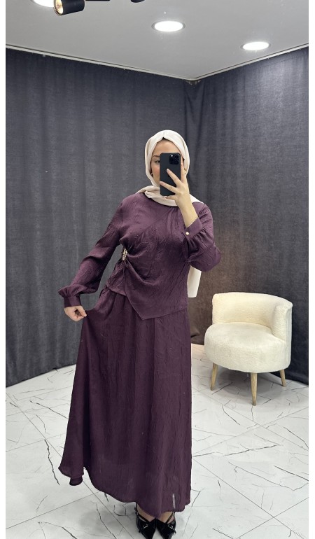 BORDO SATEN KRAŞLI ETEKLİ TAKIM