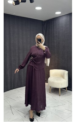 BORDO SATEN KRAŞLI ETEKLİ TAKIM