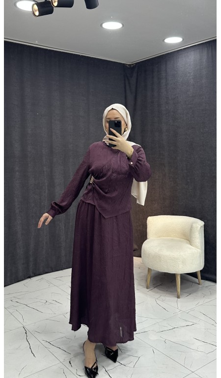 BORDO SATEN KRAŞLI ETEKLİ TAKIM