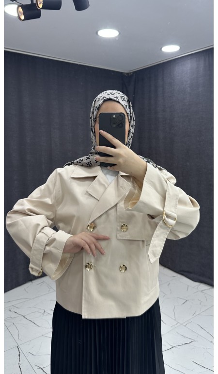 KREM RENGİ KISA TRENÇKOT