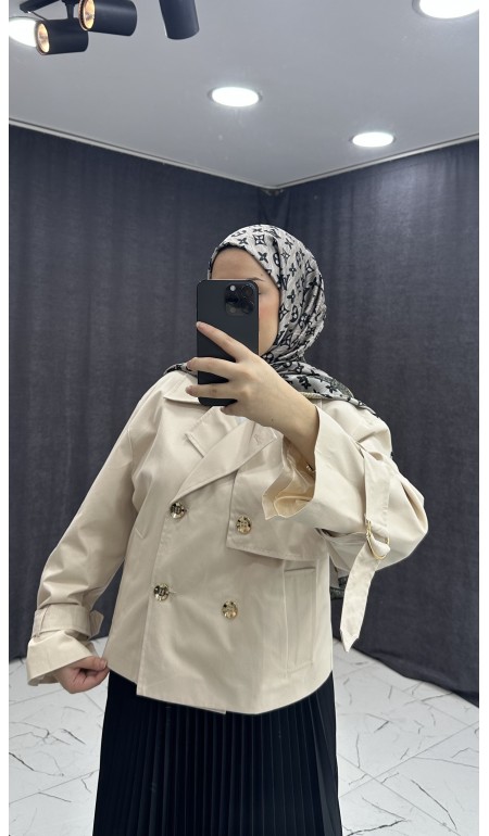 KREM RENGİ KISA TRENÇKOT