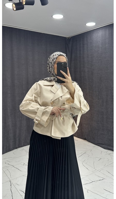 KREM RENGİ KISA TRENÇKOT