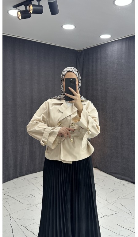 KREM RENGİ KISA TRENÇKOT