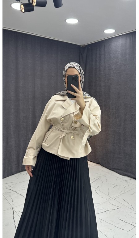 KREM RENGİ KISA TRENÇKOT