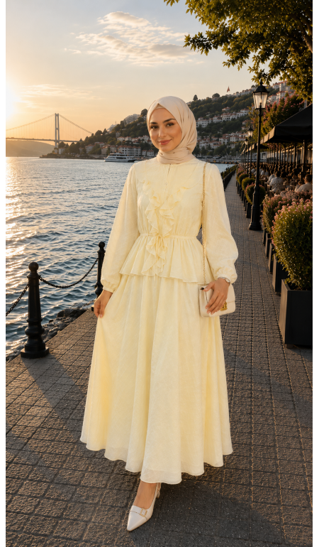 Sarı Fırfırlı Etekli Takım